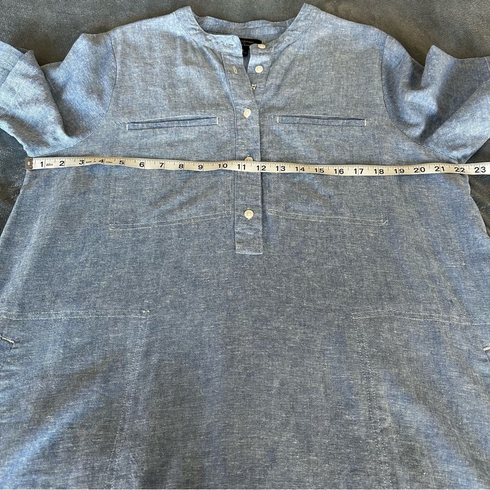 BANANA REPUBLIC Antique Blue LINEN-BLEND UTILITY MIDI SHIFT Shirt DRESS Size L - Picture 13 of 13